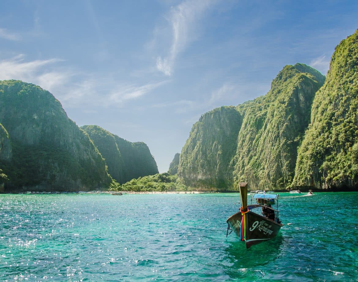 Boat in turquoise tropical waters
