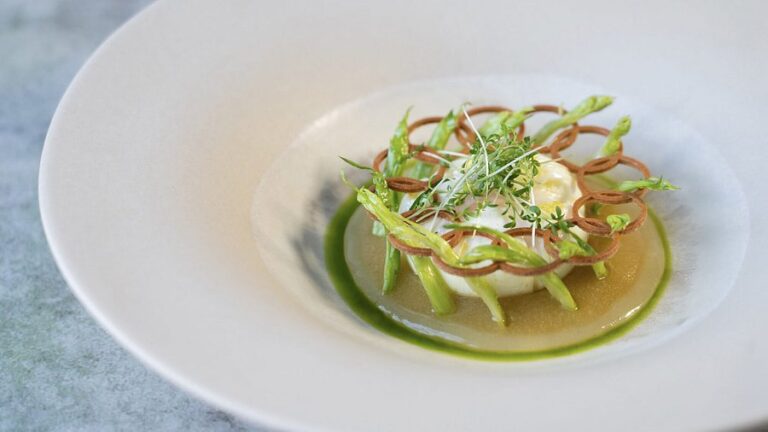 Elegant dish with green asparagus garnish Saporium Firenze – Michelin-Starred Contemporary Tuscan Cuisine