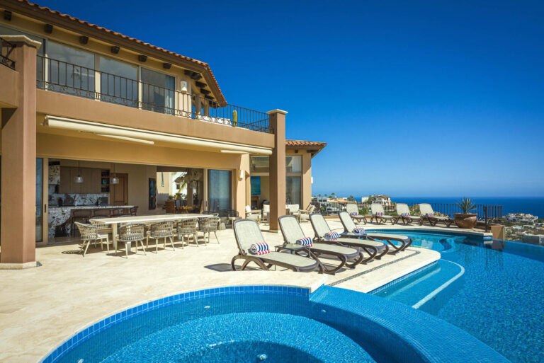 The terrace and pool at Villa Vista Celeste, Pedregal, Cabo San Lucas