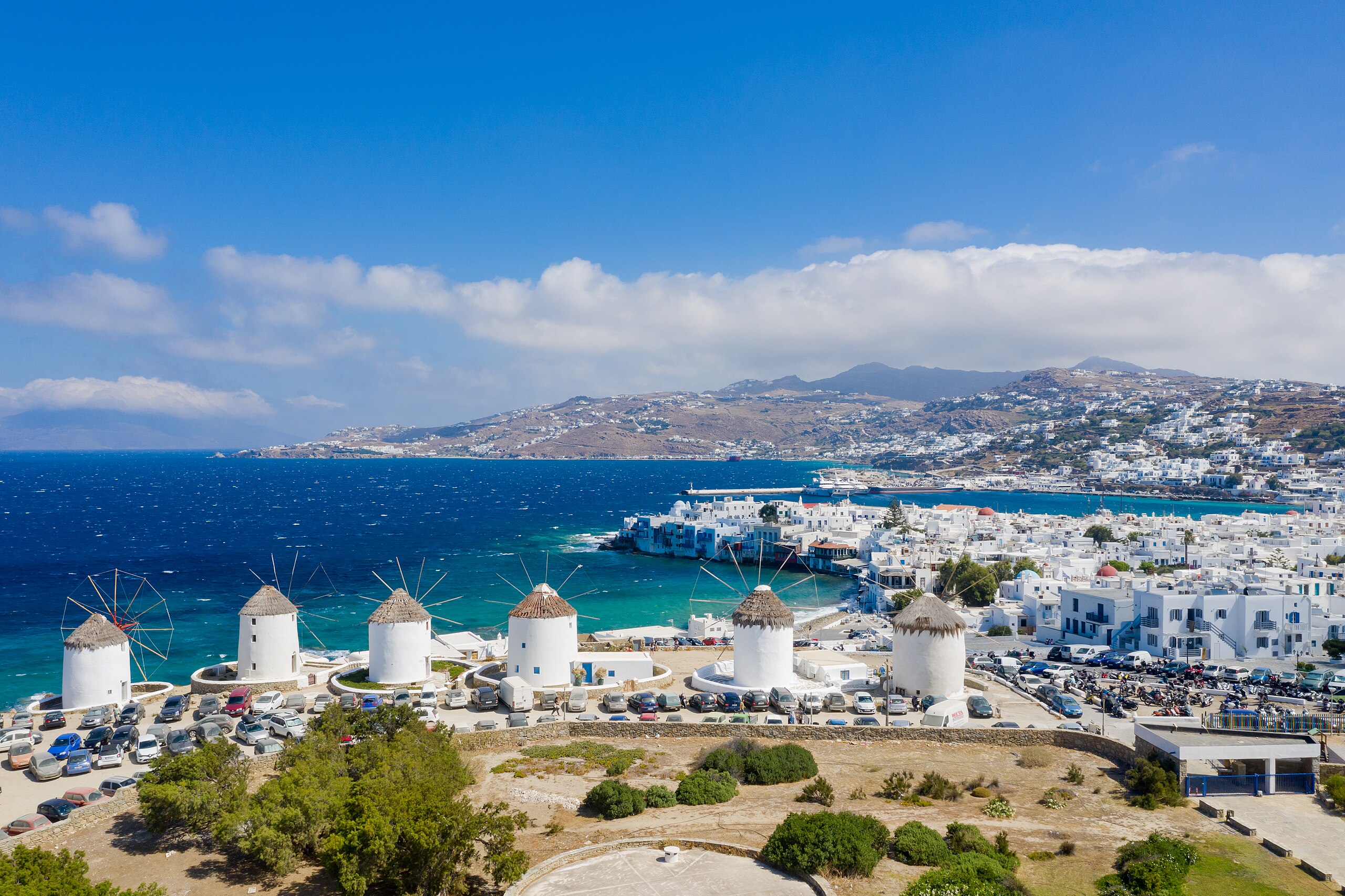 File:A view of the windmills in Little Venice in Mykonos, Greece as seen  from the south - 50661525643.jpg - Wikimedia Commons