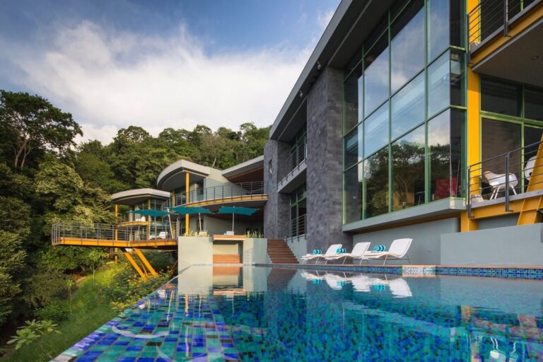 A modern villa and its pool among the trees, Costa Rica