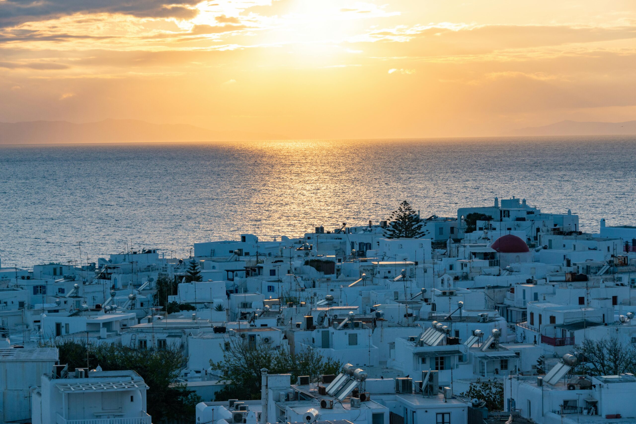 The Mykonos Town Skyline During Sunset · Free Stock Photo
