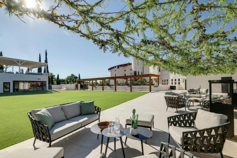 Garden terrace and lawn at The Sanctuary, a villa in Marbella