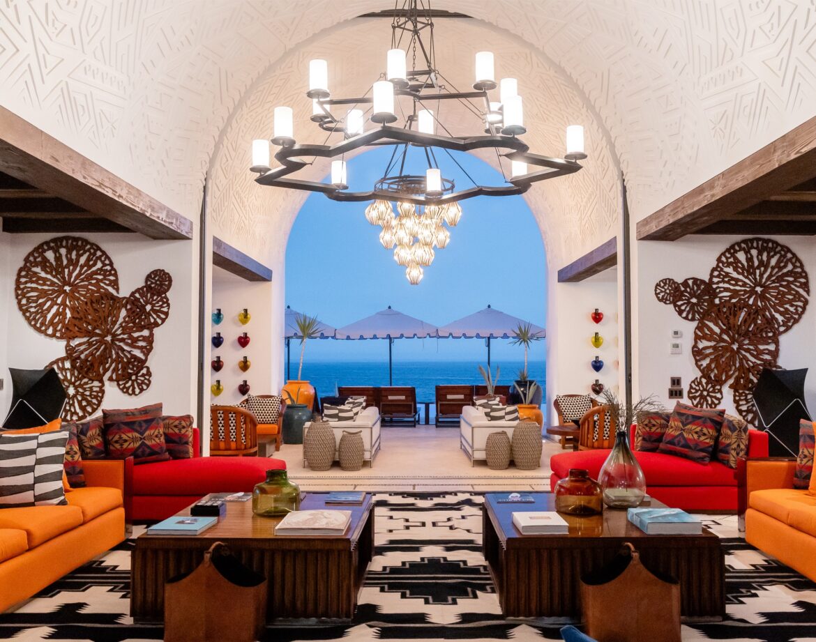 The arched great room at Villa La Datcha, Pedregal, with the Pacific beyond