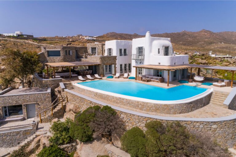 Where to stay in Mykonos, luxury private villa with pool overlooking the Aegean