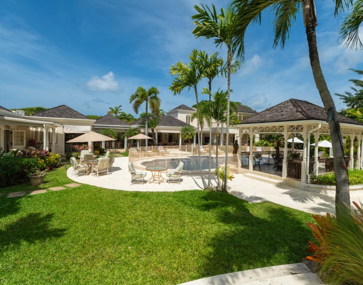 Barbados Villas | Luxury Villa Rentals in Barbados 4 Lawn, pool and gazebo at Villa Camelot on the Sandy Lane Estate