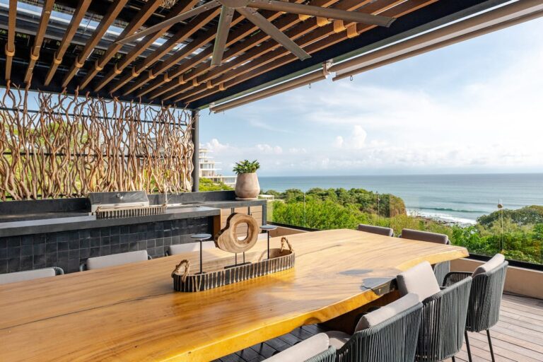 The covered dining terrace of The One, Punta Mita, facing the sea